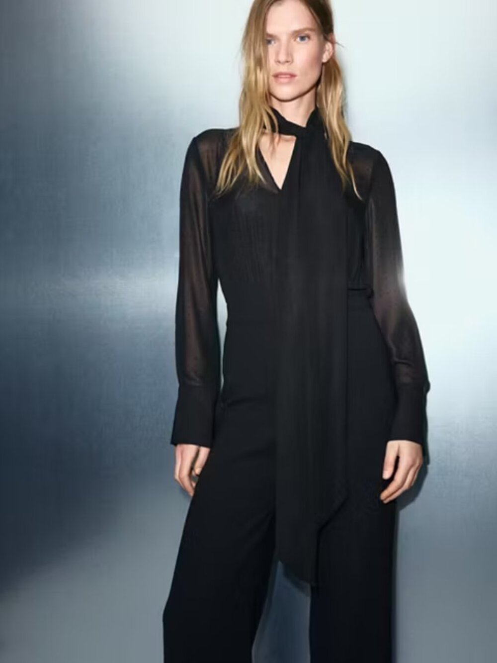 Mango Black Rhinestone Scarf Jumpsuit M - Retro Glam Party